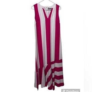 Karl Lagerfeld Pink and White Striped Sleeveless Ruffle midi dress- Size 4